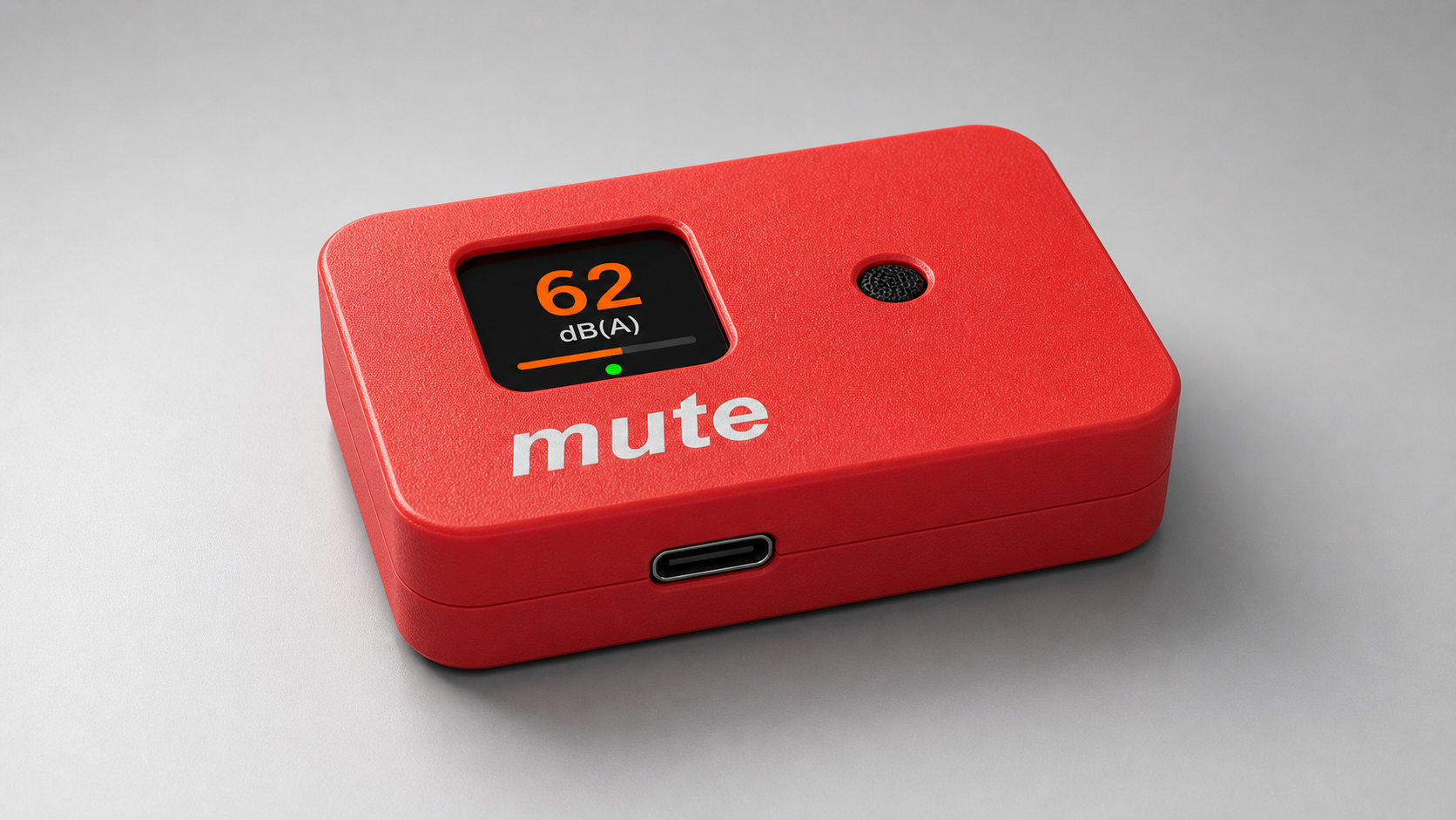 The Mute Box showing 62 dB(A) on its display